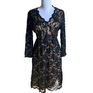 Y2K MAX STUDIO Black Lace‎ Mini Midi Dress Size M Babydoll Cocktail Whimsigoth